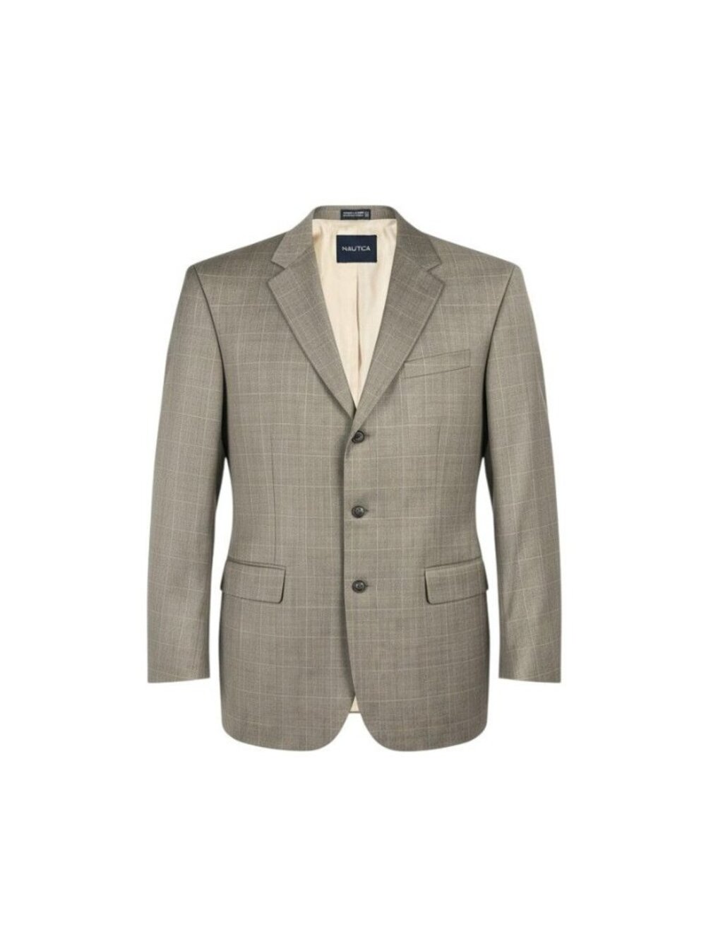 Nautica Mens Tan Plaid Blazer 43L Three-Button Notch Lapel